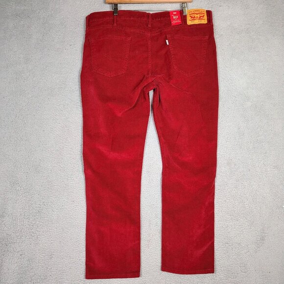 Levi's 511 Pants Mens 42x30 Red Corduroy 2-Way Comfort Stretch Slim Straight NWT - Picture 2 of 13
